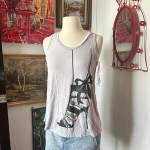 pretty good high heel graphic gray black tank top